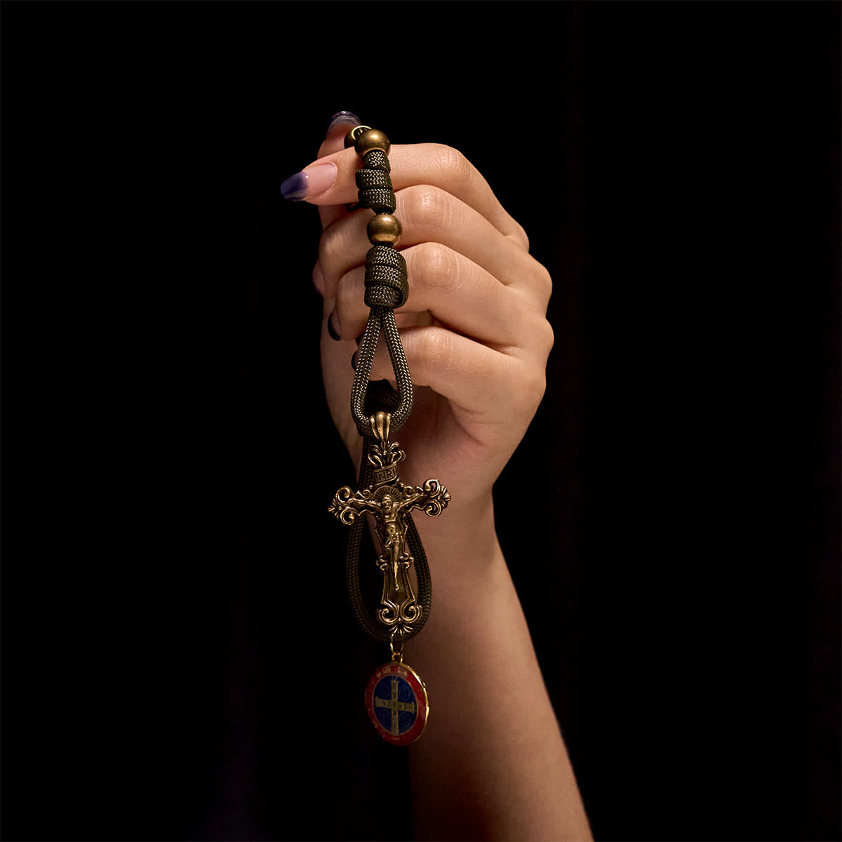 St. Benedict Protection All-Place Portable Bronze Beads Nylon Cord Pocket Rosary