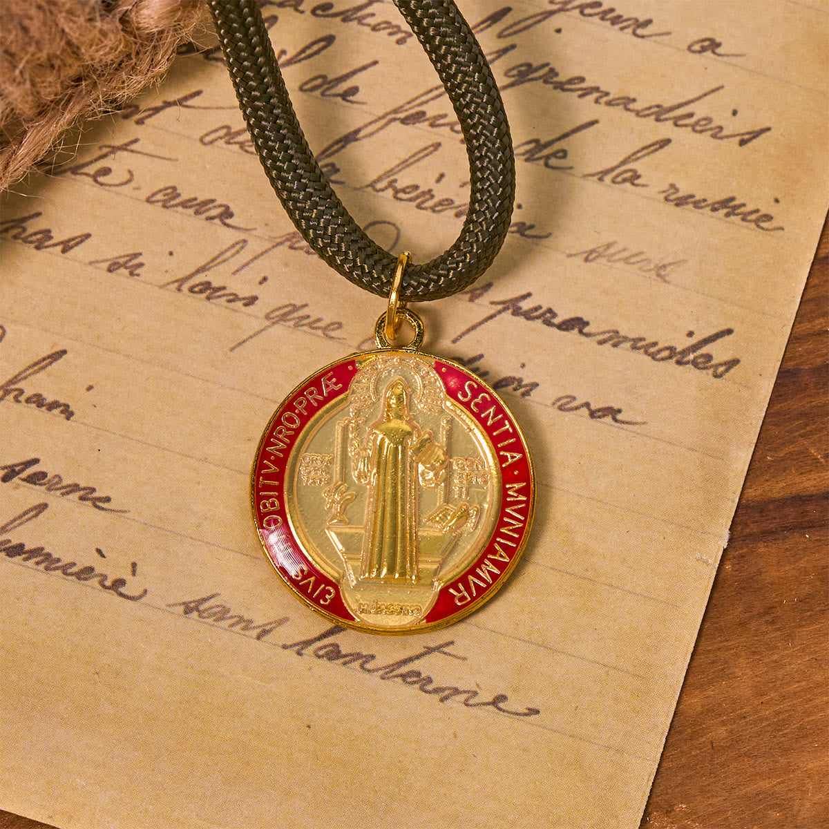 St. Benedict Protection All-Place Portable Bronze Beads Nylon Cord Pocket Rosary