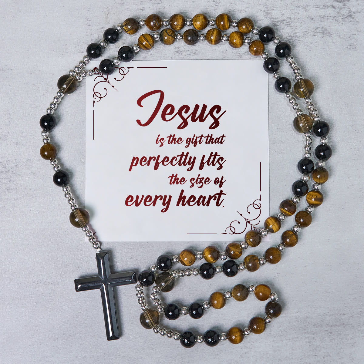 PRAYERFUL FAITH: Handmade Natural Obsidian Tiger's Eye Rosary with Gift Card
