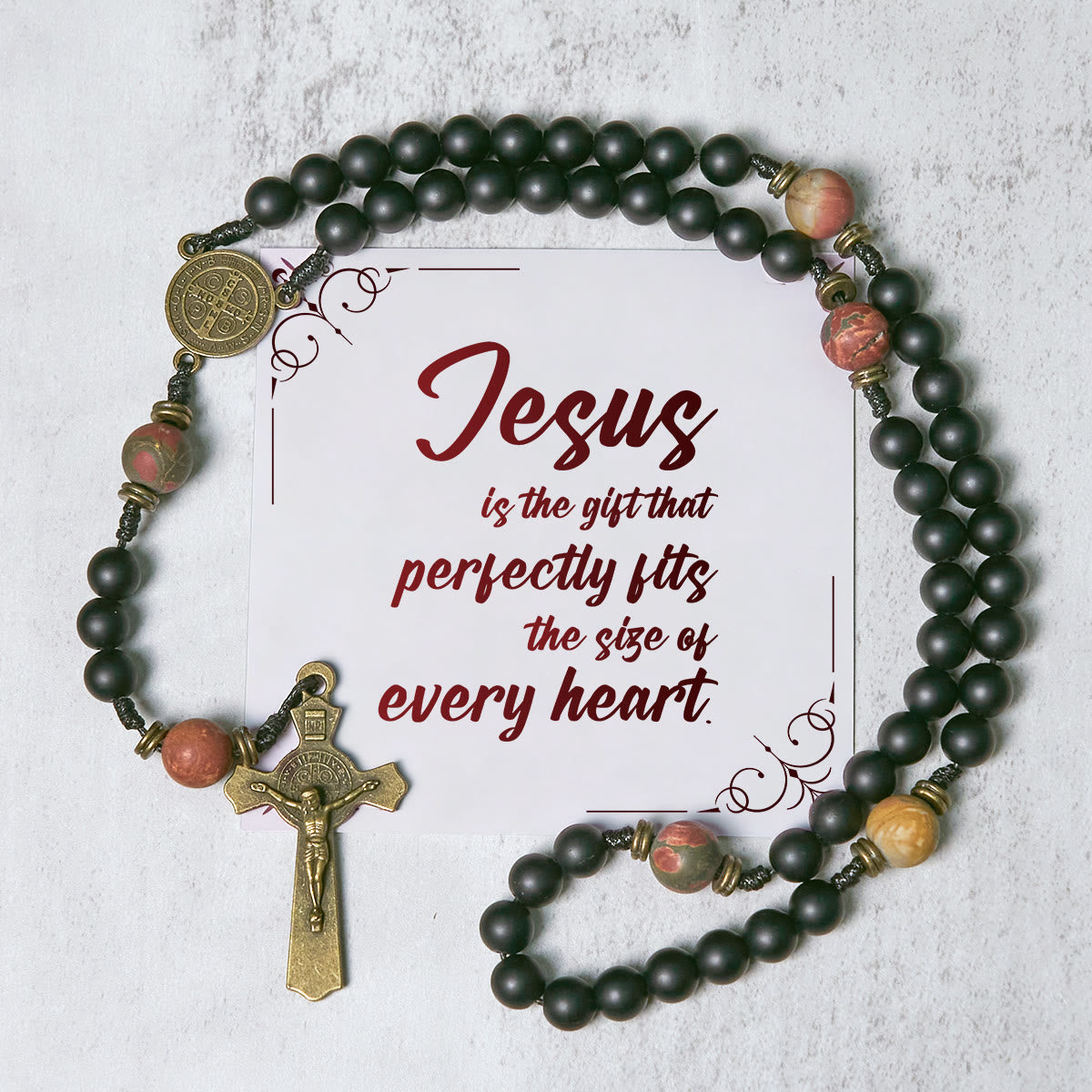 PRAYERFUL FAITH:Handcrafted Matte Black and Earth-Tone Rosary with Gift Card