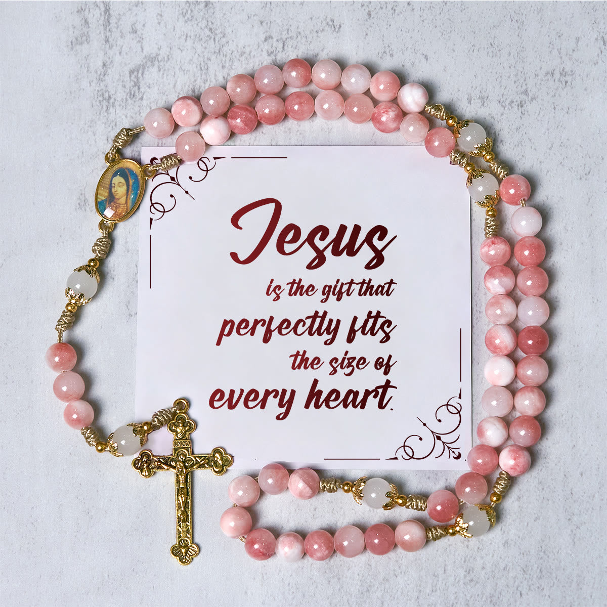 PRAYERFUL FAITH: Handmade Pink Glossy Beads Rosary with Gift Card