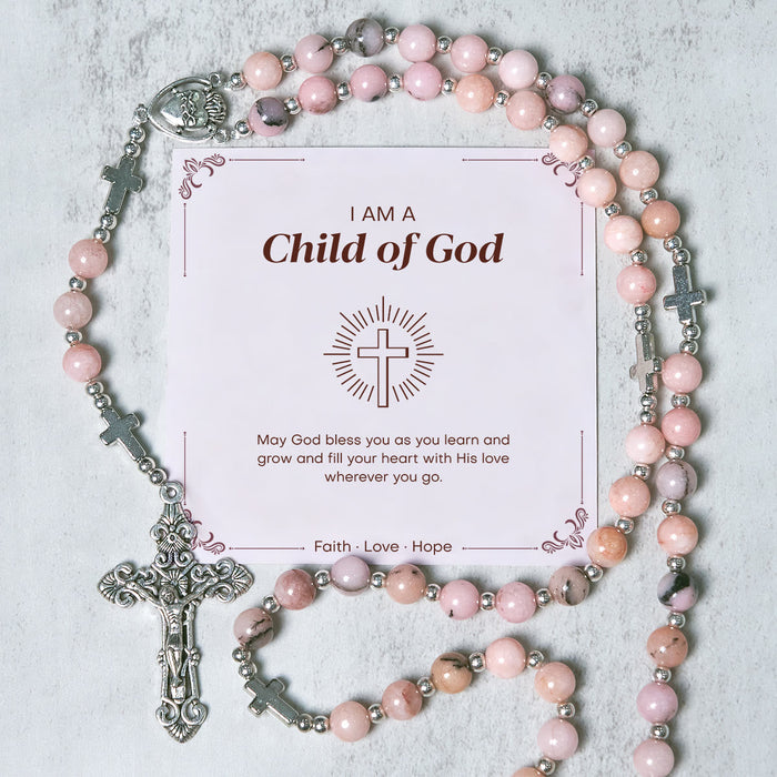 PRAYERFUL FAITH:Handmade Pink Round Beads Rosary with Gift Card