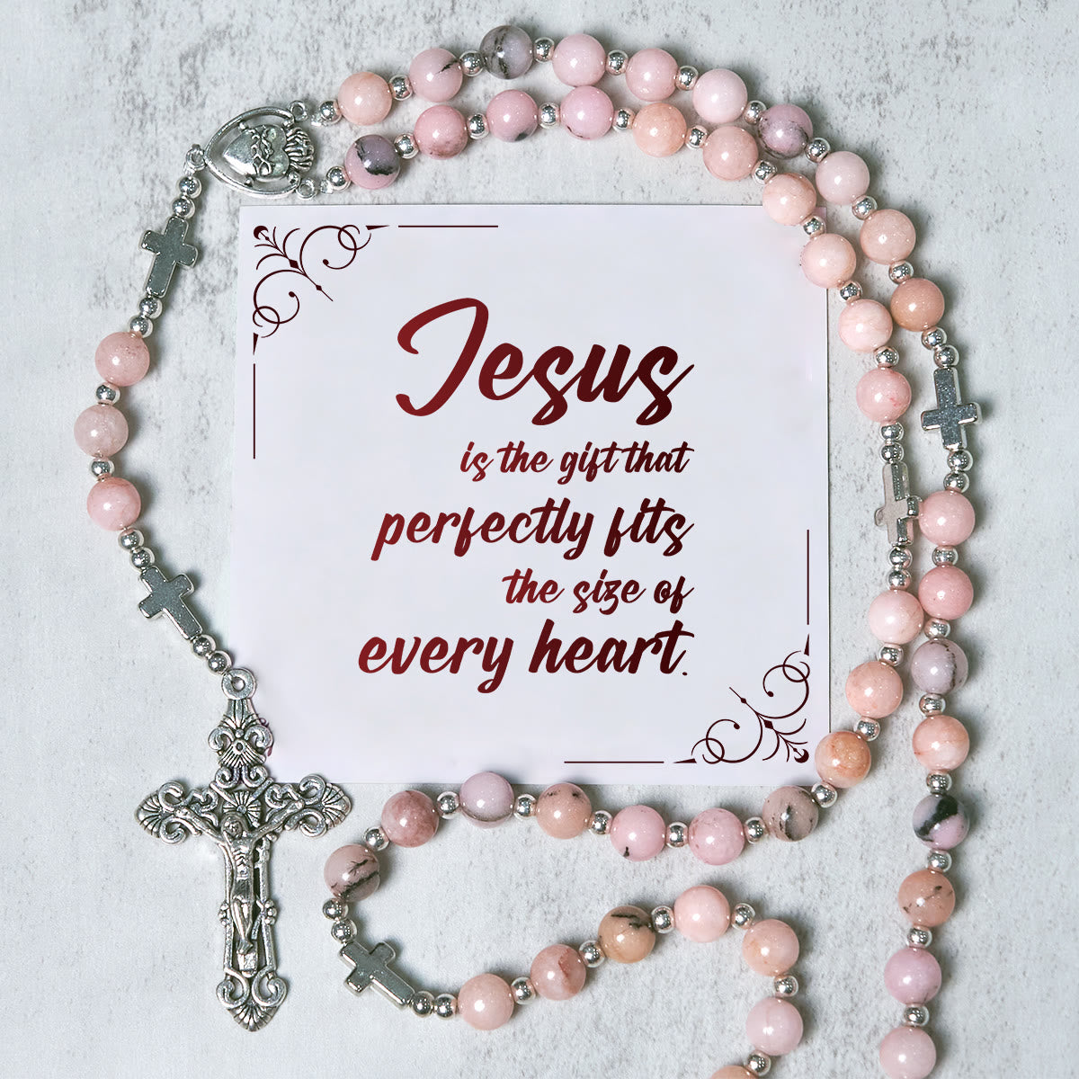 PRAYERFUL FAITH:Handmade Pink Round Beads Rosary with Gift Card