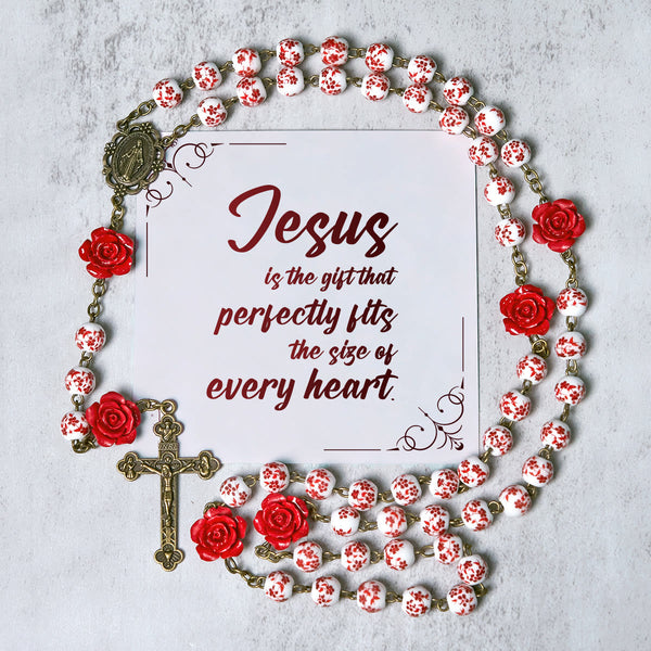 PRAYERFUL FAITH:Handmade Rose Cinnabar Beads Rosary with Gift Card