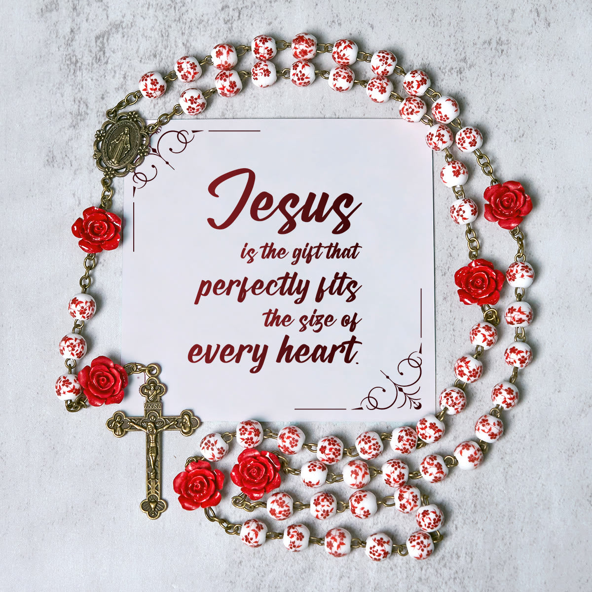 PRAYERFUL FAITH:Handmade Rose Cinnabar Beads Rosary with Gift Card