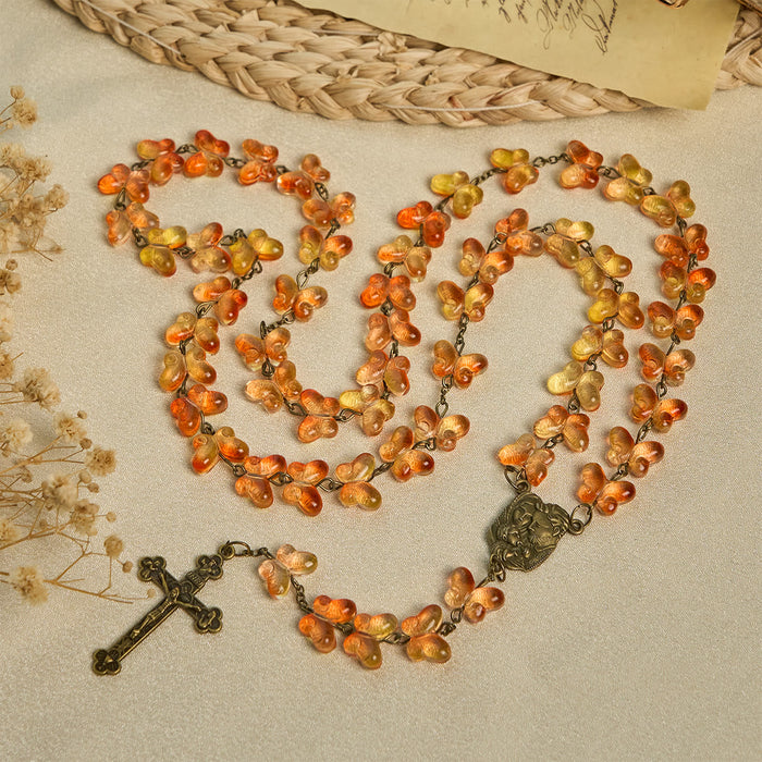 Amber Butterfly Beads with Crucifix & Holy Family Animal Rosary