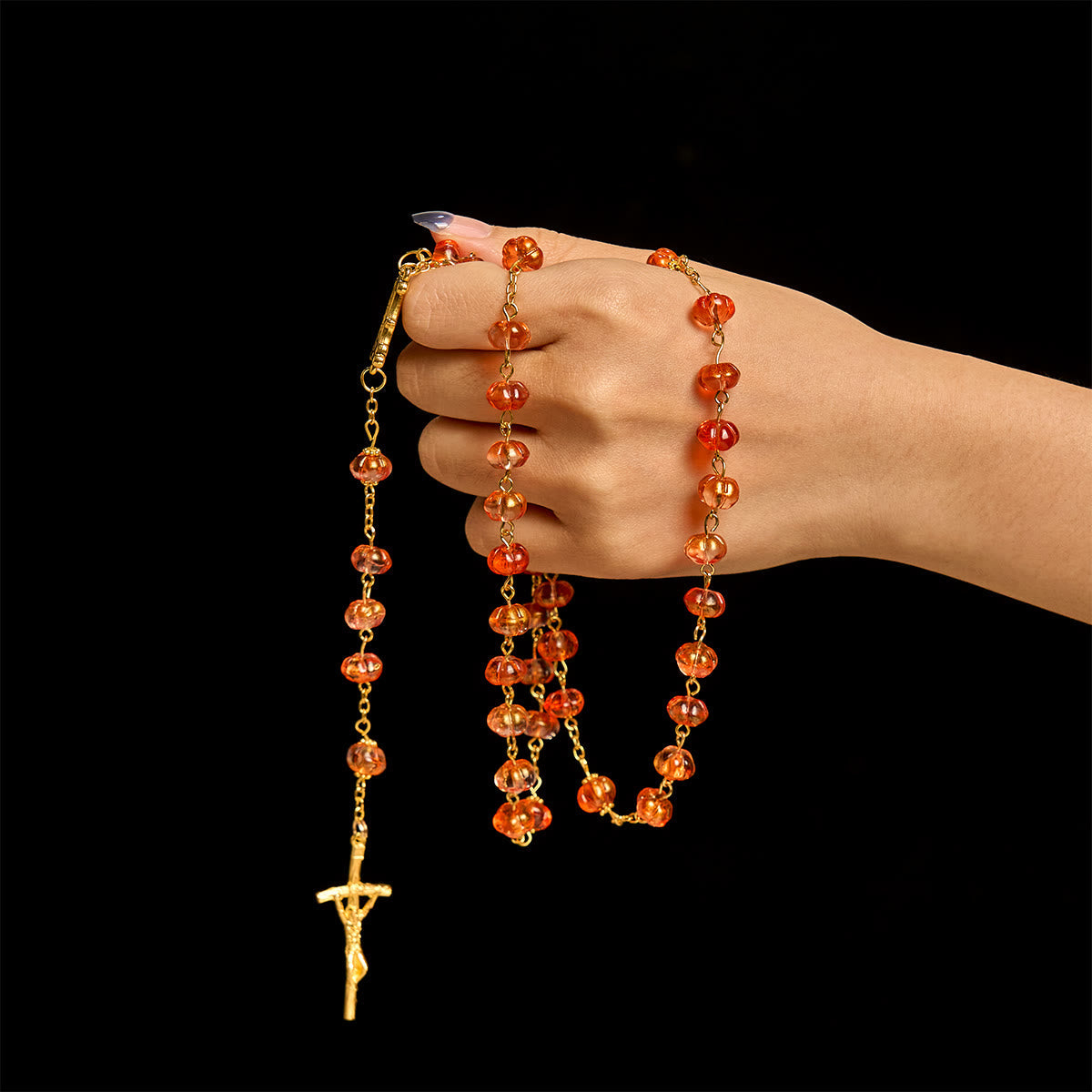 PRAYERFUL FAITH: Sacred Pumpkin Beads Rosary with Miraculous Medal and Cross