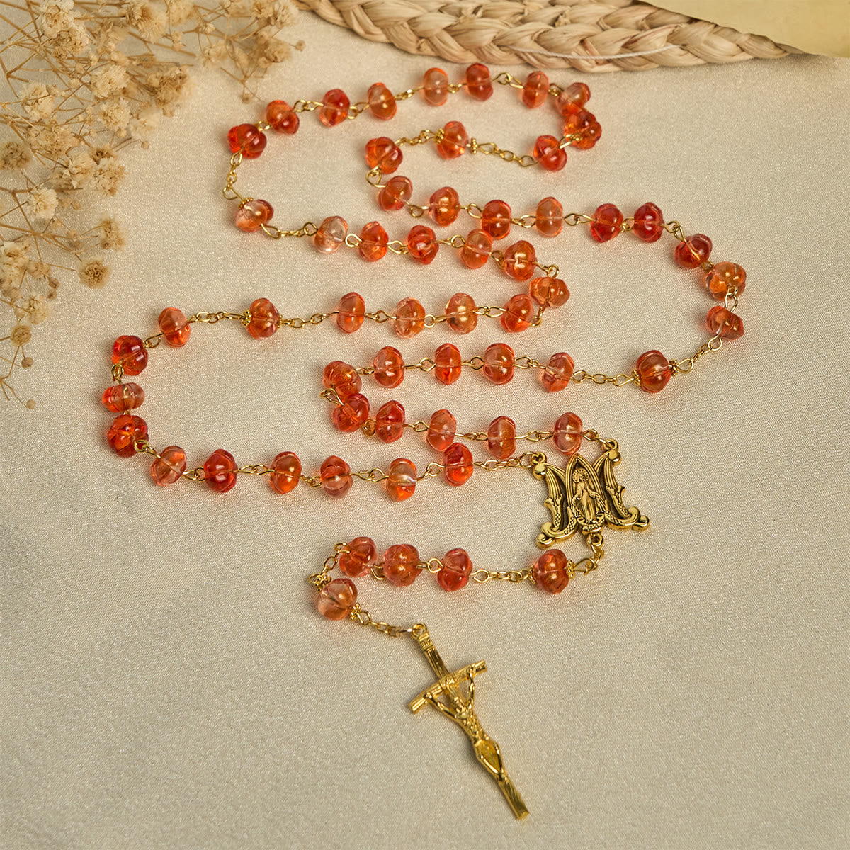 PRAYERFUL FAITH: Sacred Pumpkin Beads Rosary with Miraculous Medal and Cross