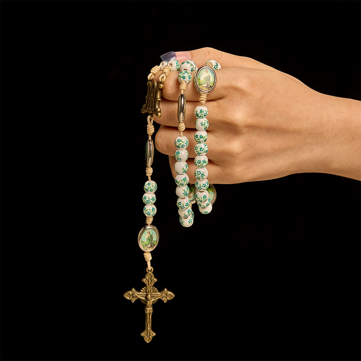 Graceful Green Floral Beads Marian Rosary with St. Jude Charm