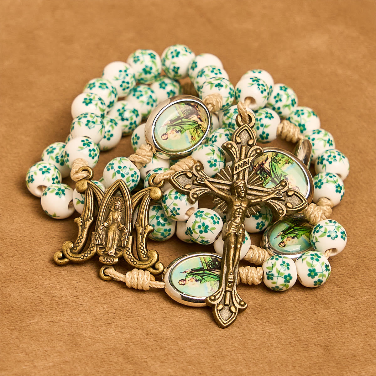 Graceful Green Floral Beads Marian Rosary with St. Jude Charm