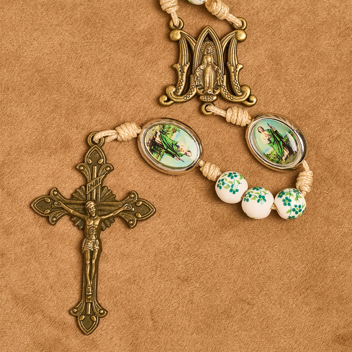 Graceful Green Floral Beads Marian Rosary with St. Jude Charm