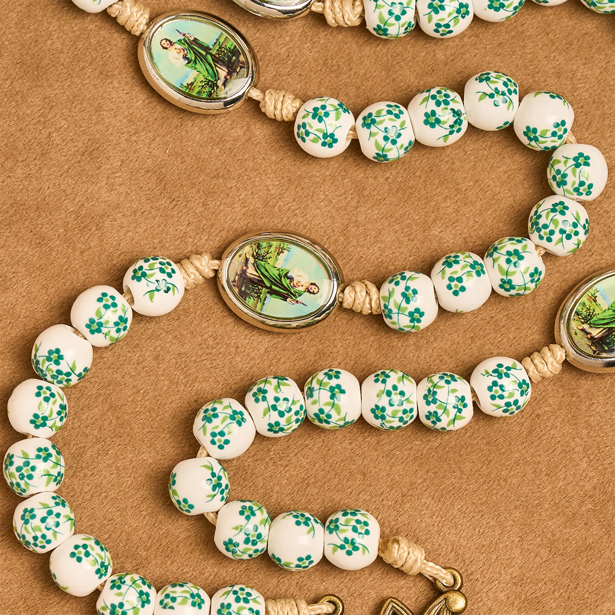 Graceful Green Floral Beads Marian Rosary with St. Jude Charm