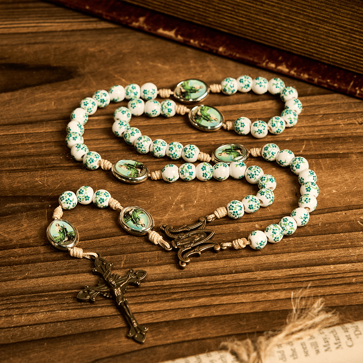 Graceful Green Floral Beads Marian Rosary with St. Jude Charm