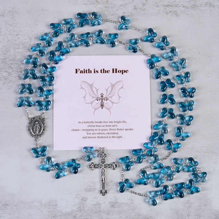 Faith is th Hope: Wings of Devotion Shimmering Blue Butterfly Prayer Bracelet, Animal Rosary