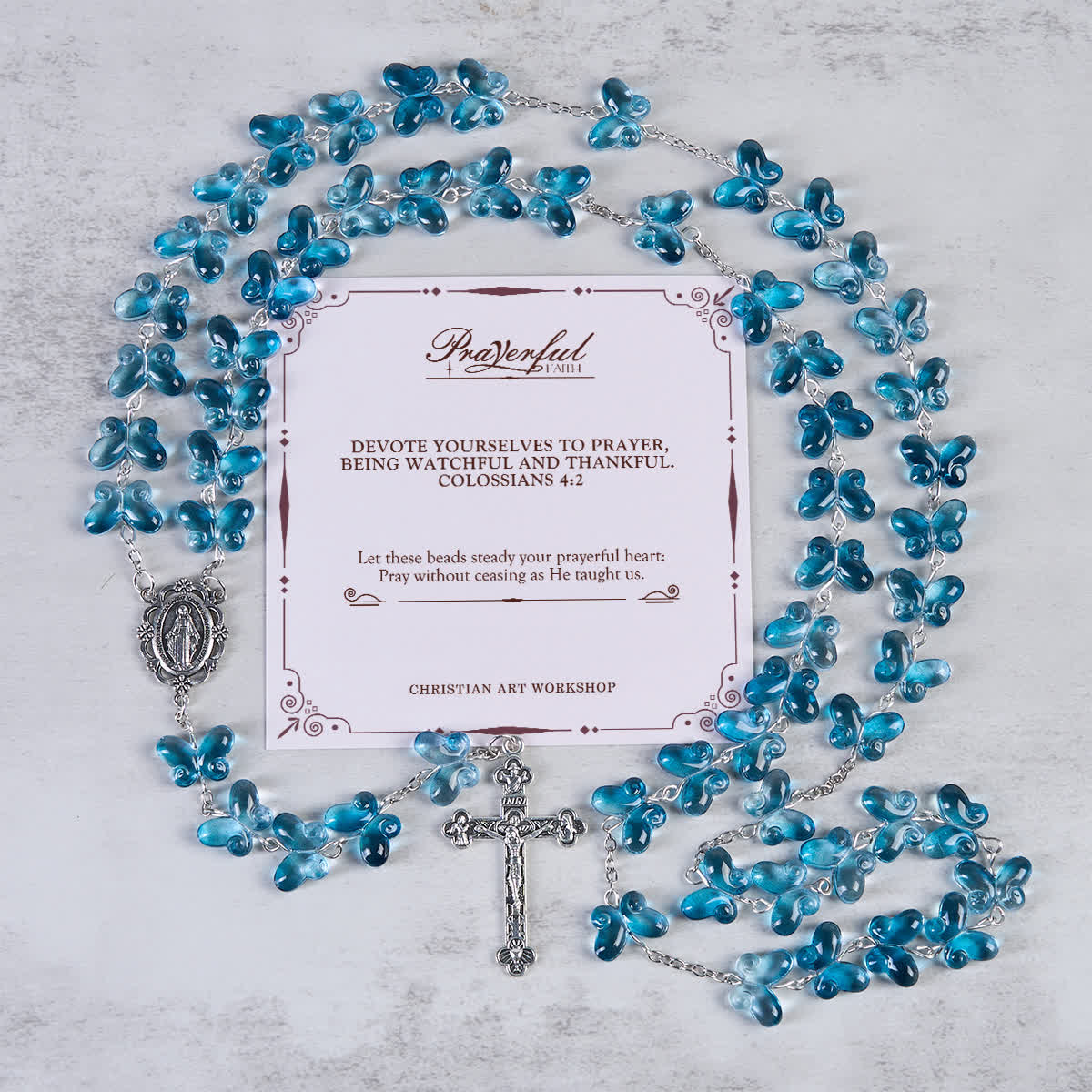 Faith is th Hope: Wings of Devotion Shimmering Blue Butterfly Prayer Bracelet, Animal Rosary