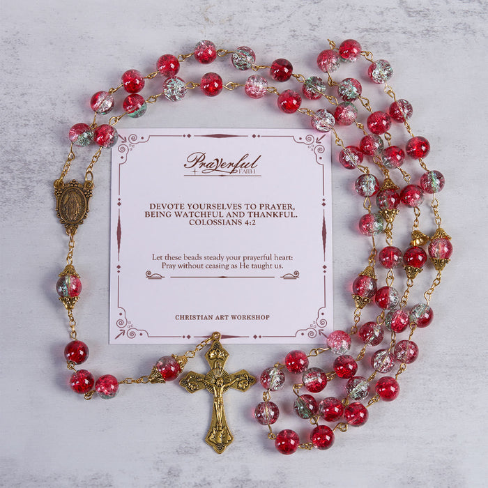 PRAYERFUL FAITH: Christmas-Themed Red Bead Rosary with Golden Crucifix & Madonna Medal