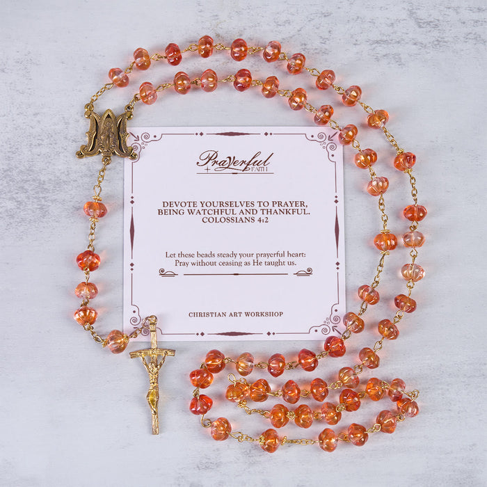 PRAYERFUL FAITH: Sacred Pumpkin Beads Rosary with Miraculous Medal and Cross