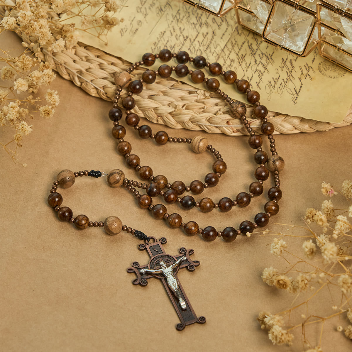 Artisan Wooden Rosary: Earth - Toned Beads & Jesus Crucifix
