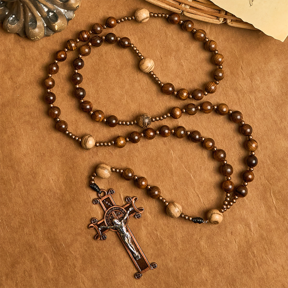 Artisan Wooden Rosary: Earth - Toned Beads & Jesus Crucifix