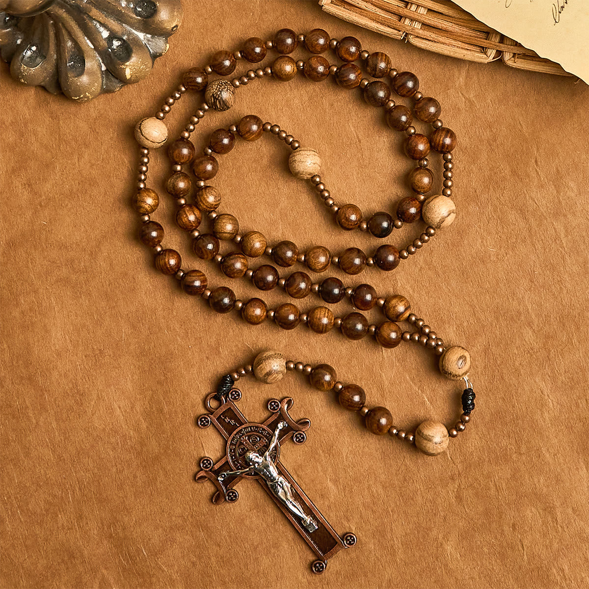 Artisan Wooden Rosary: Earth - Toned Beads & Jesus Crucifix