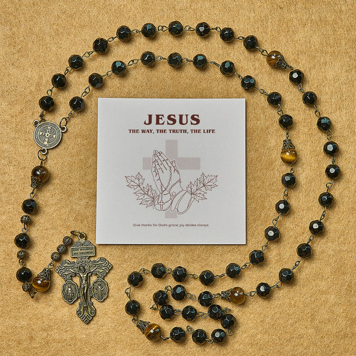 Thanksgiving Gift: Obsidian & Tiger Eye Rosary | With The Power Of Natural Stone, Honor God's Protection