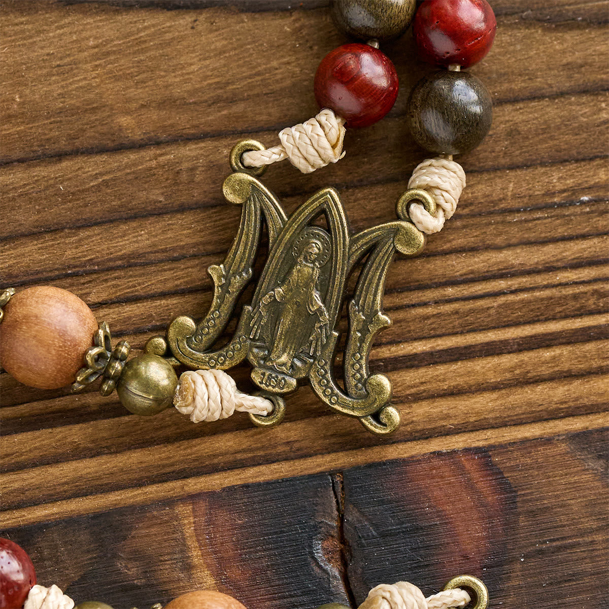 Traditoinal Christmas-Style Wooden Rosary: Earthy Beads & Bronze Crucifix