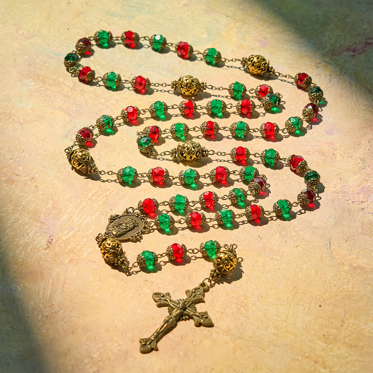 Joy of Christmas Red & Green Festive Beads Rosary with Virgin Mary