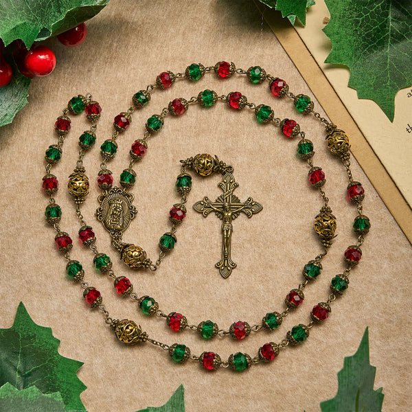 Joy of Christmas Red & Green Festive Beads Rosary with Virgin Mary