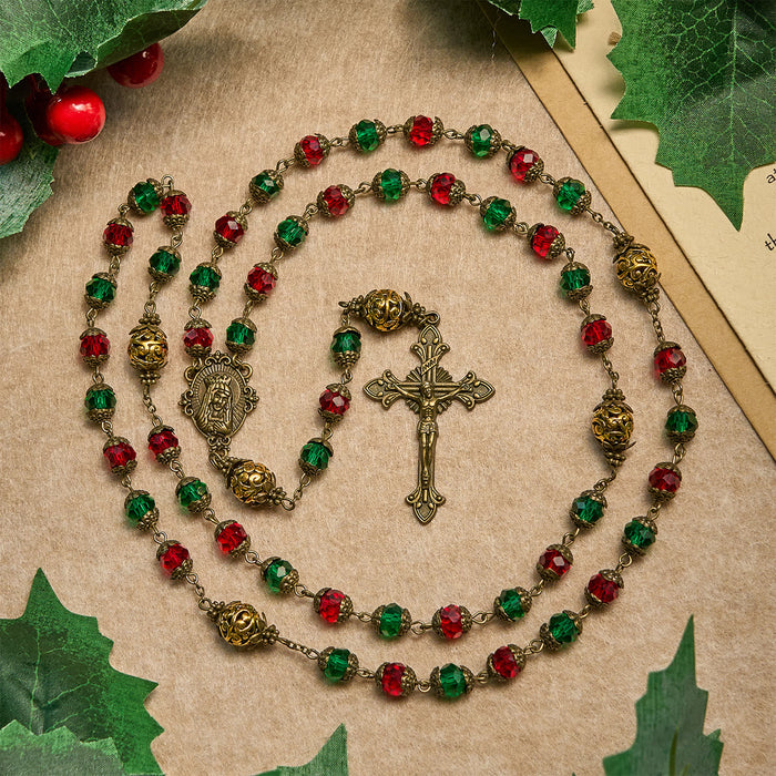 Joy of Christmas Red & Green Festive Beads Rosary with Virgin Mary