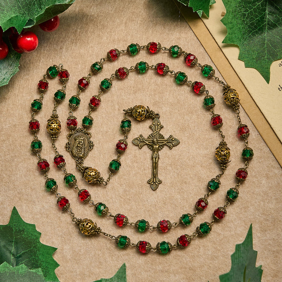 Joy of Christmas Red & Green Festive Beads Rosary with Virgin Mary