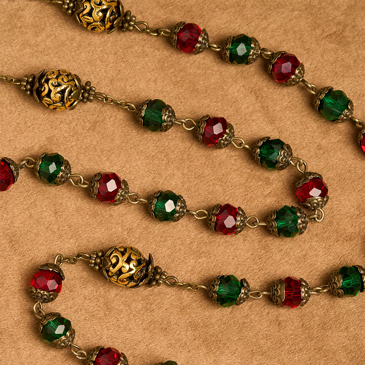 Joy of Christmas Red & Green Festive Beads Rosary with Virgin Mary