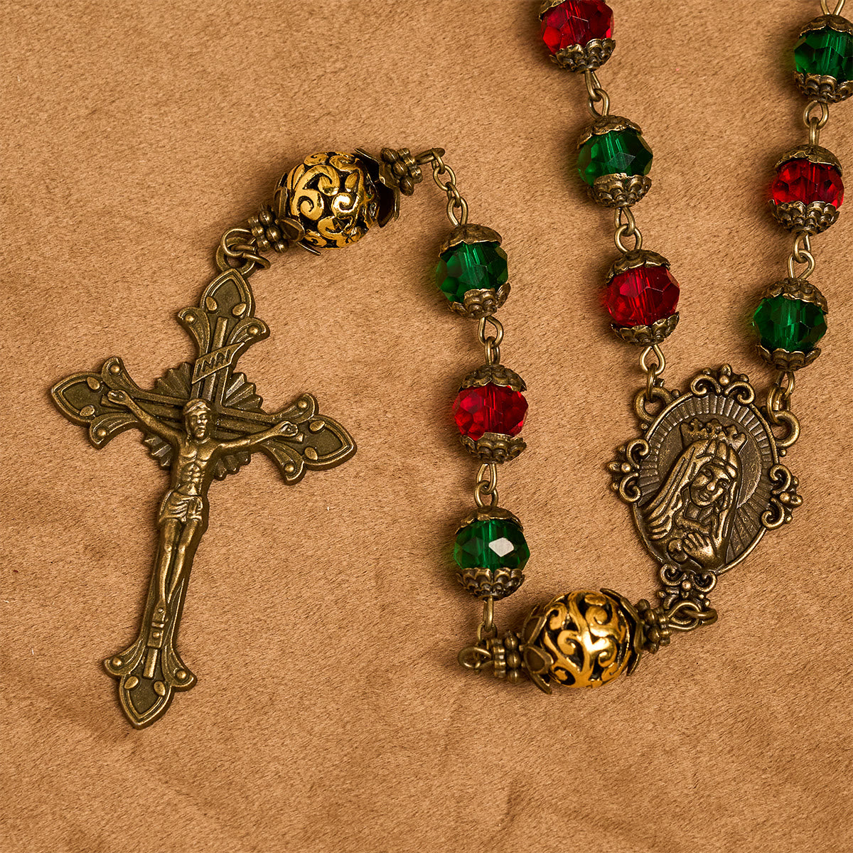 Joy of Christmas Red & Green Festive Beads Rosary with Virgin Mary