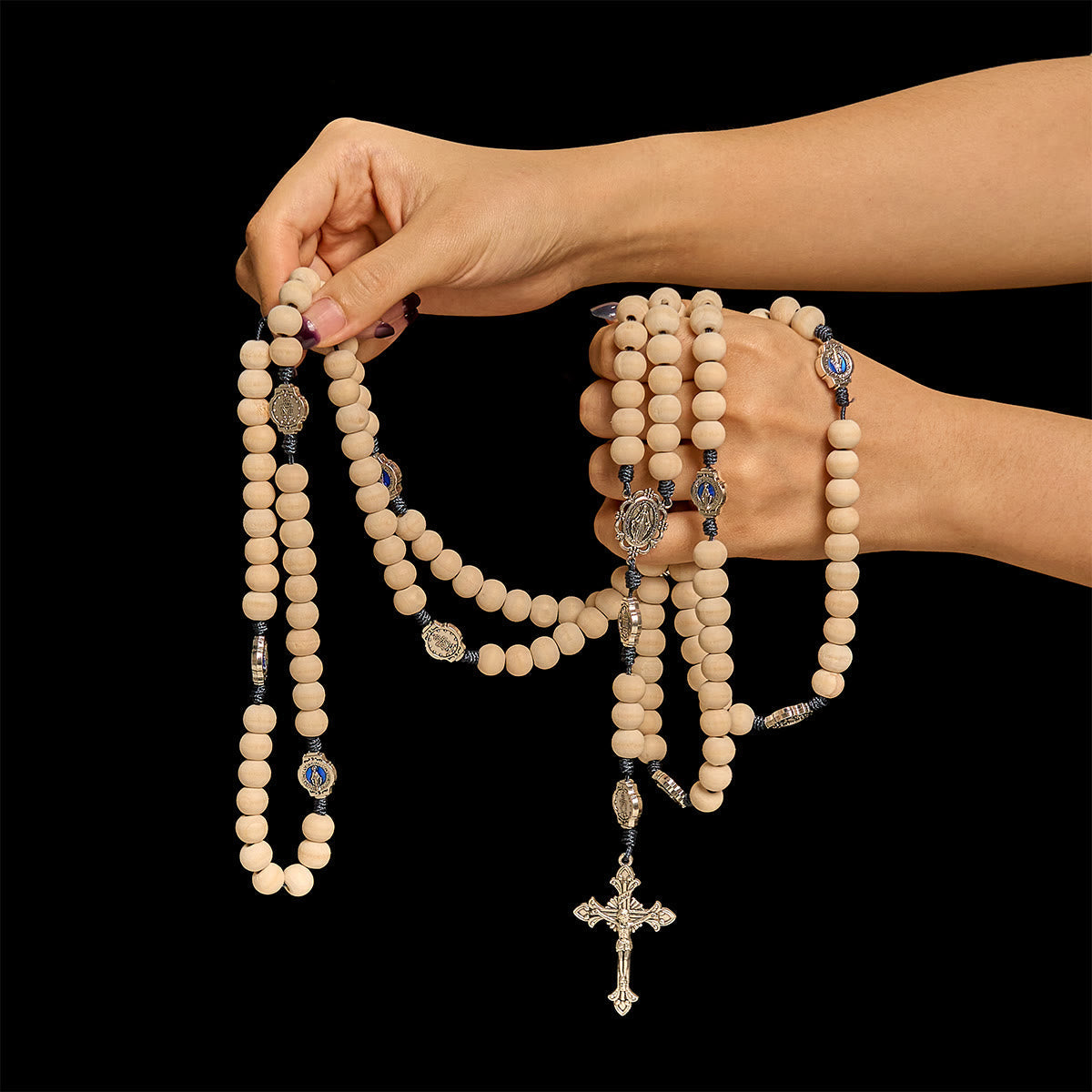Traditional Ivory Bead Fifteen Decade Prayer Rosary with Miraculous Medal