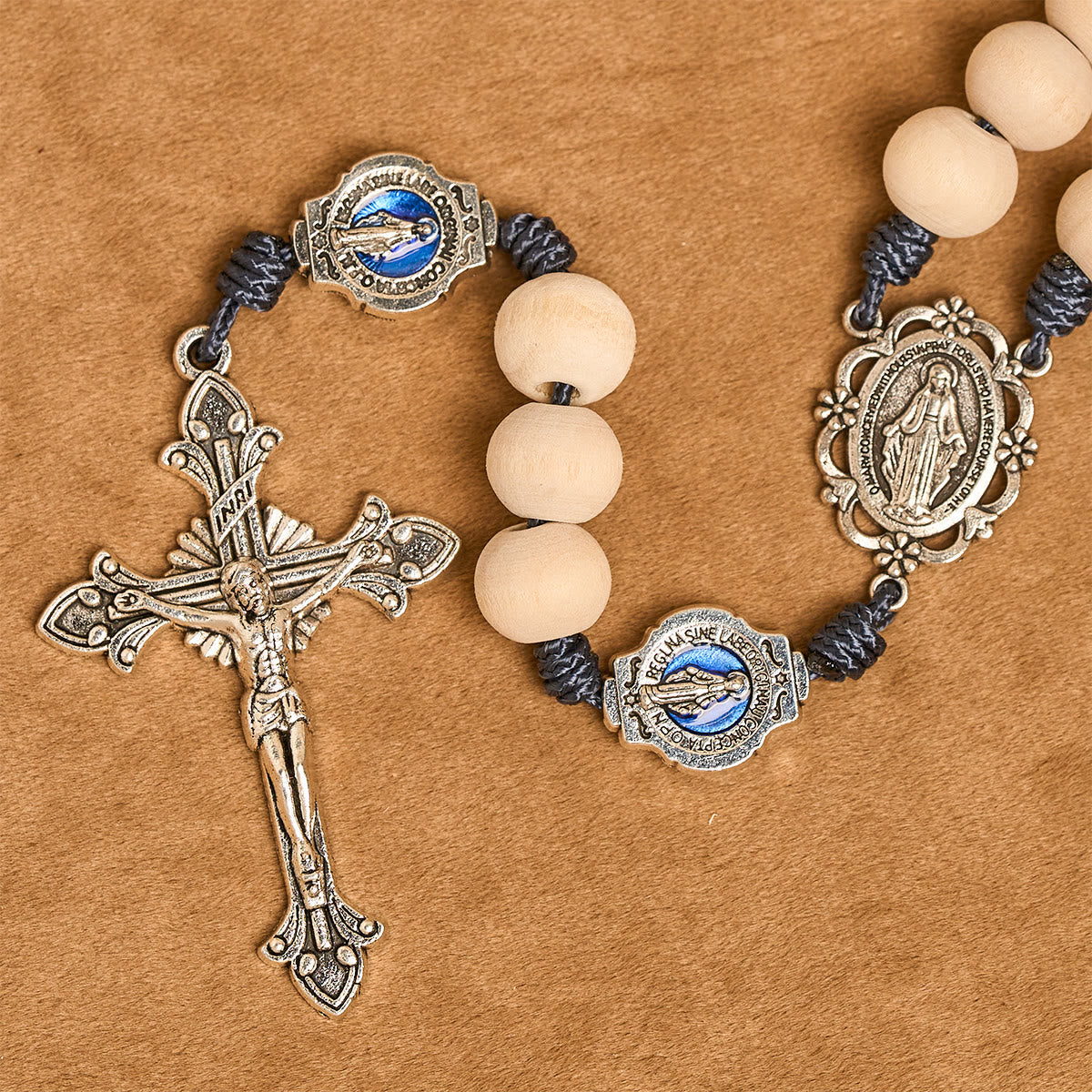 Traditional Ivory Bead Fifteen Decade Prayer Rosary with Miraculous Medal