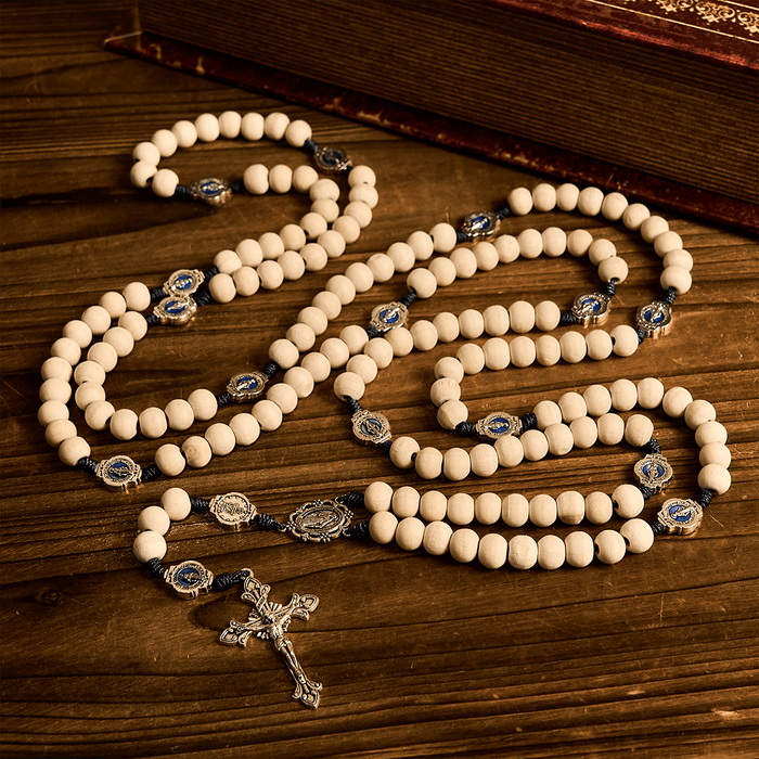Traditional Ivory Bead Fifteen Decade Prayer Rosary with Miraculous Medal