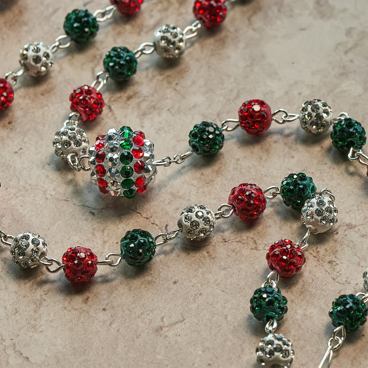 Christmas Gift: Crystal-Covered Tricolor Beads & Miraculous Medal Glam Sparkling Rosary