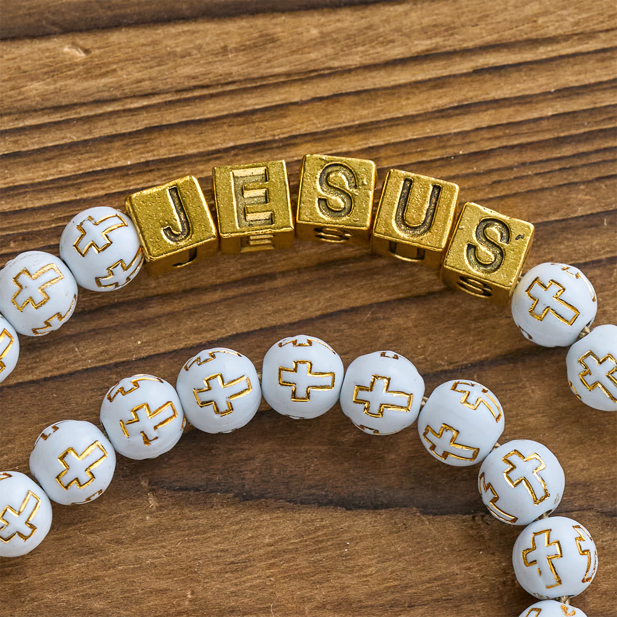 Ivory Golden Cross Beads Prayer Rosary with St. Michael & Personalized JESUS Letter