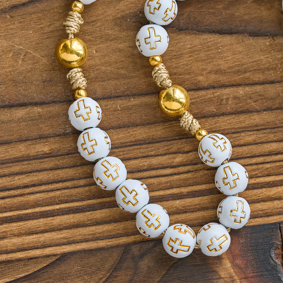 Ivory Golden Cross Beads Prayer Rosary with St. Michael & Personalized JESUS Letter