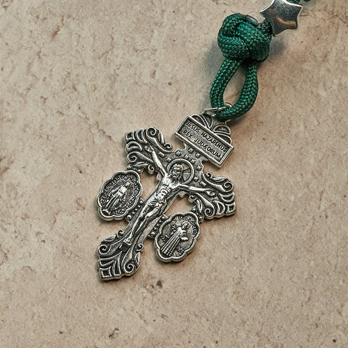 Holy Family Blessing Christmas Paracord Rosary with Glossy Red Green Beads