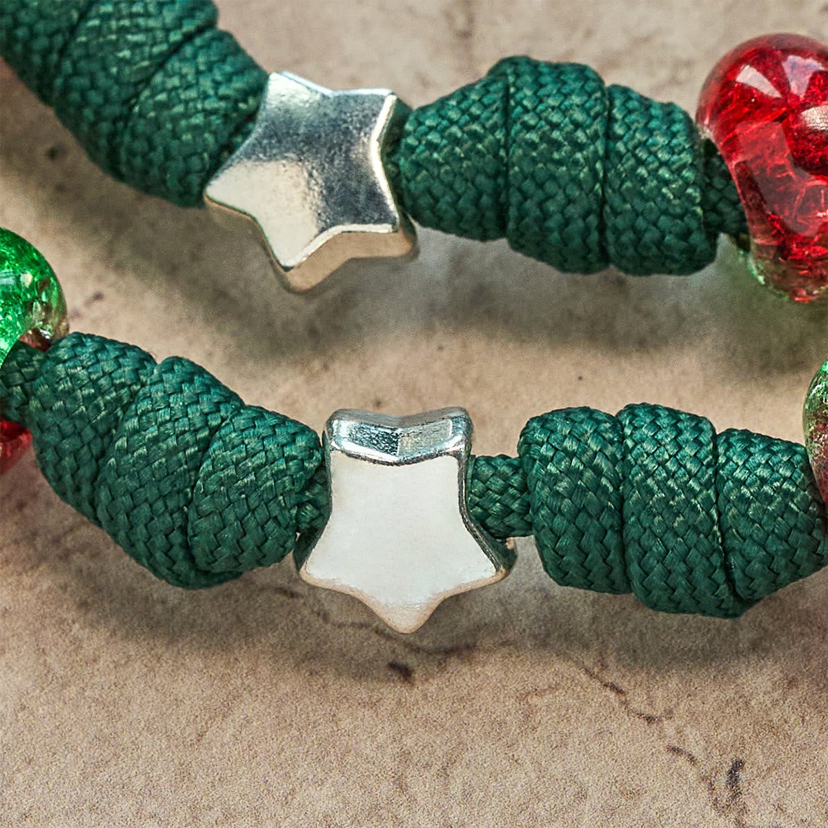 Holy Family Blessing Christmas Paracord Rosary with Glossy Red Green Beads