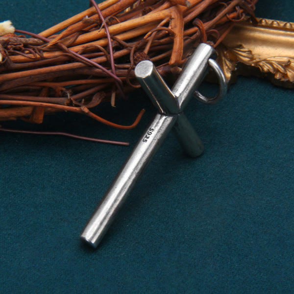 Bold Minimal Sterling Silver Cross Necklace in Square and Round Bar
