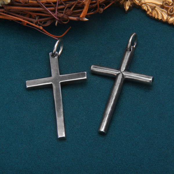 Bold Minimal Sterling Silver Cross Necklace in Square and Round Bar