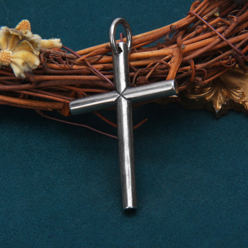 Bold Minimal Sterling Silver Cross Necklace in Square and Round Bar