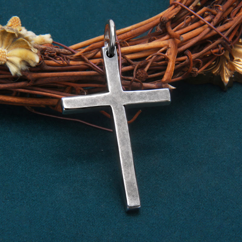 Bold Minimal Sterling Silver Cross Necklace in Square and Round Bar