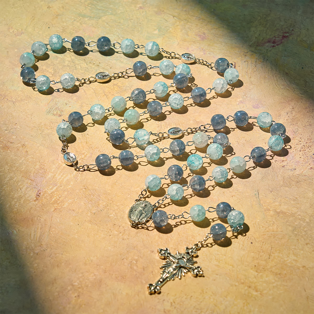 Handmade Original Grey Blue Rosary with Miraculous Medal: A Unique Expression of Faith