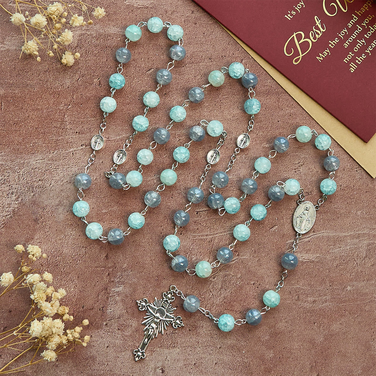 Handmade Original Grey Blue Rosary with Miraculous Medal: A Unique Expression of Faith