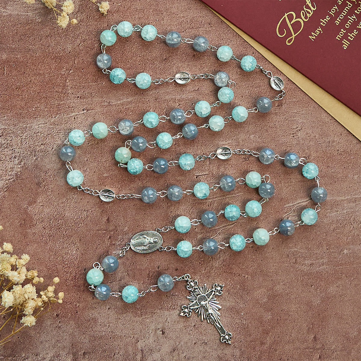 Handmade Original Grey Blue Rosary with Miraculous Medal: A Unique Expression of Faith