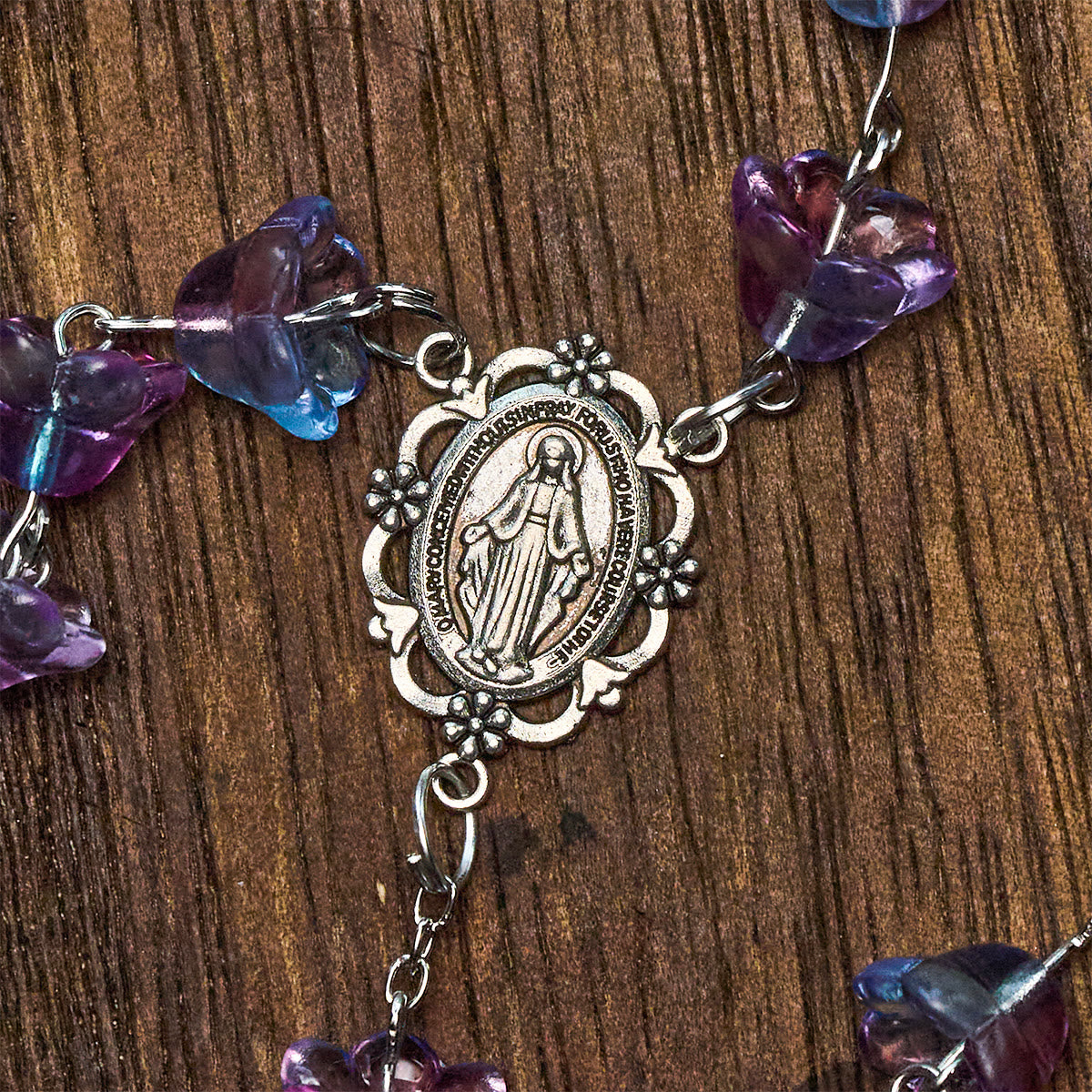 Pastel Bloom Lily-of-the-Valley Glass Rosary with Our Lady: Pure Marian grace