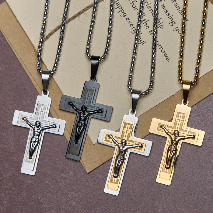 Classic Jesus Crucifix Pendant Necklace: Multi - Tone Metal Craft