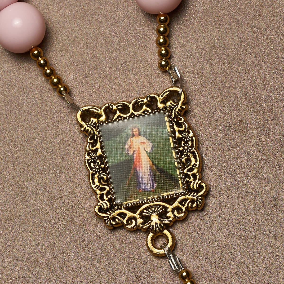 Elegant Pink Beads Faithful Rosary with Divine Mercy for Spiritual Comfort